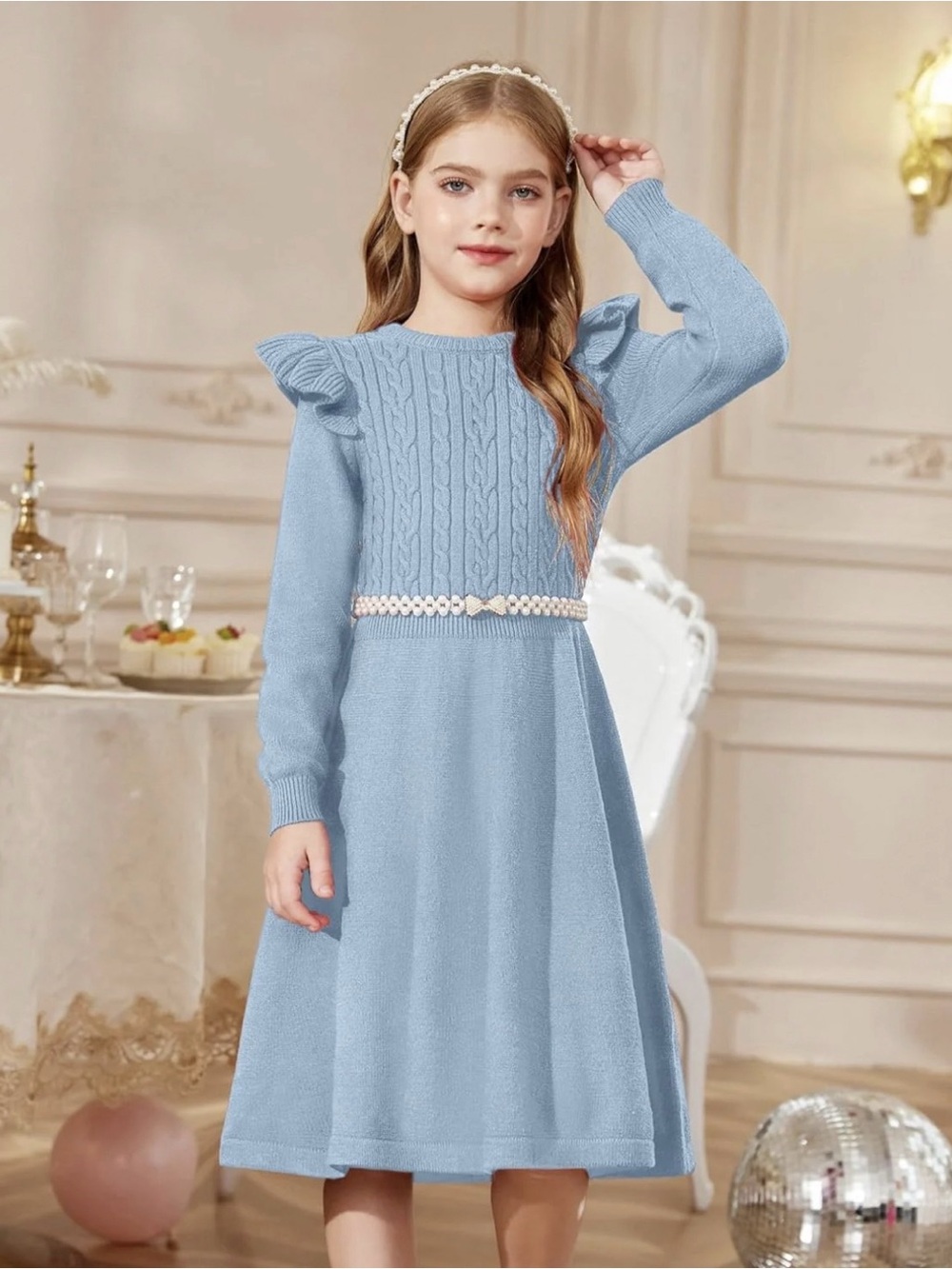 Arshiner Girls’ Long Sleeve Crew Neck Pullover Midi Dress